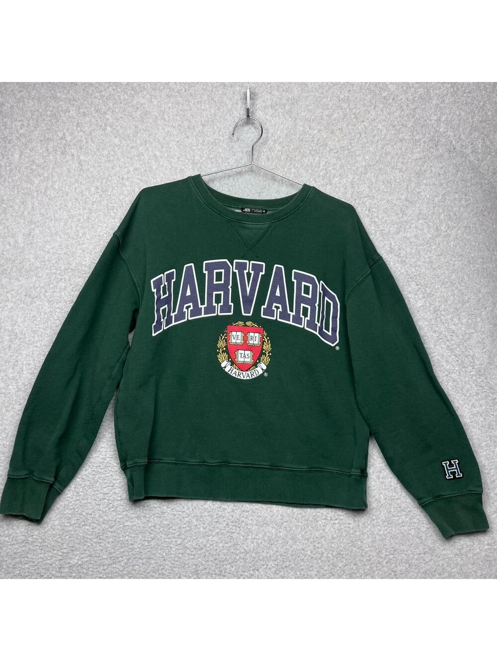 Zara Harvard University Sweatshirt Green Crewneck Ivy League Collegiate S Lounge